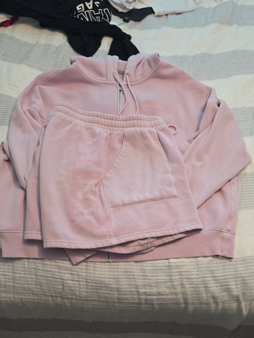 PINK Victoria's Secret Pale Pink Hoodie and Shorts Set